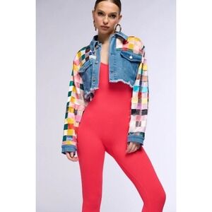 Akira Denim Jacket Colorful Patchwork Cropped Jean Jacket Womens 1X